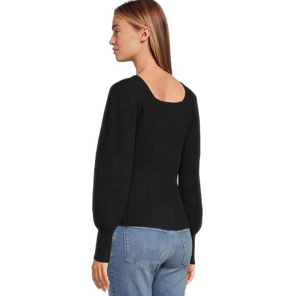 Madewell Soft Wool-Blend Square-Neck Pullover Sweater Sz XS Black Blouson Sleeve - Picture 2 of 8